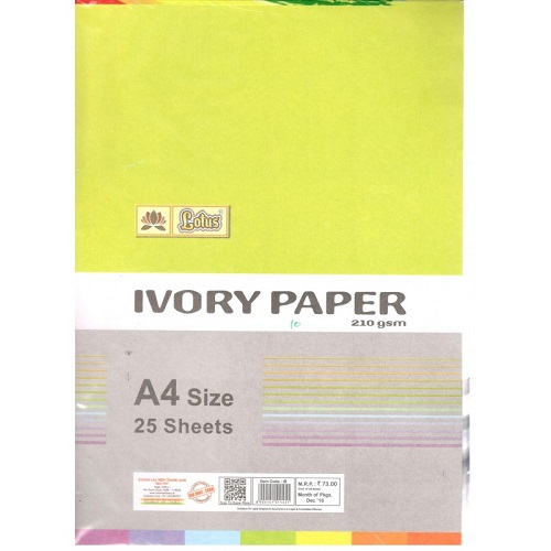 Lotus Ivory Paper 210 GSM, Size: A4, 25 sheets